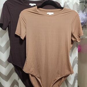 Women’s Short-Sleeve Bodysuits in Taupe And Dark Brown (Both Included)